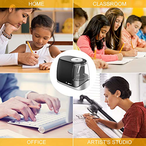 Babacom Sacapuntas Electrico, Sacapuntas con Deposito Automáticos Resistentes para No.2 / Lápiz de Color(6-8 mm), Accionado por USB o con Pilas Hoja Helicoidal Afilalapiz para Artista, Niños, Aula