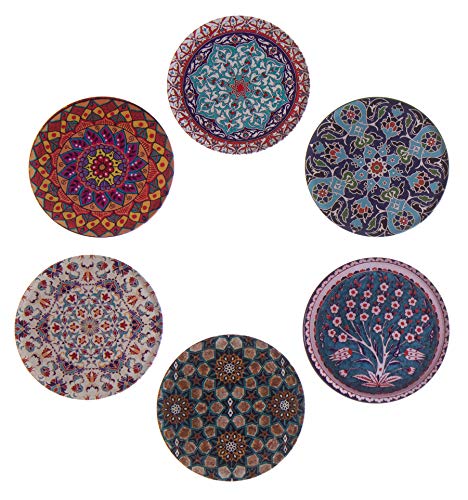 BABEL ARTESANIA Posavasos (Set de 6) - Regalos Originales Decorativos para café, Cocina, uno Drink, Taza, Vino, Tazas, Vasos, Cristal- Juego de mesas, Base Corcho para Mesa de Madera (Malaga)