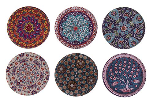 BABEL ARTESANIA Posavasos (Set de 6) - Regalos Originales Decorativos para café, Cocina, uno Drink, Taza, Vino, Tazas, Vasos, Cristal- Juego de mesas, Base Corcho para Mesa de Madera (Malaga)
