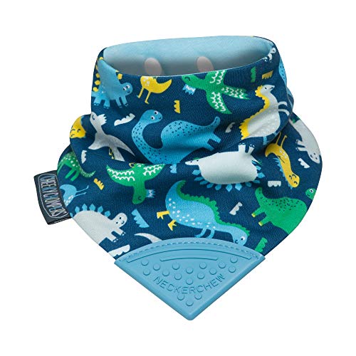 Baberos mordedores para niños y bebés – babero tipo cuello con mordedor de silicona – Diseño pañoleta multi-galardonado de Cheeky Chompers – Súper higiénico + absorbente (Baby Dino)