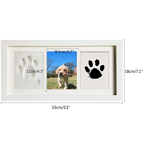 Baby Handprint Footprint Photo Frame Kit para bebé recién nacido, marco de madera original, papel de impresión y almohadilla de tinta Clean Touch (white-33 * 18cm)