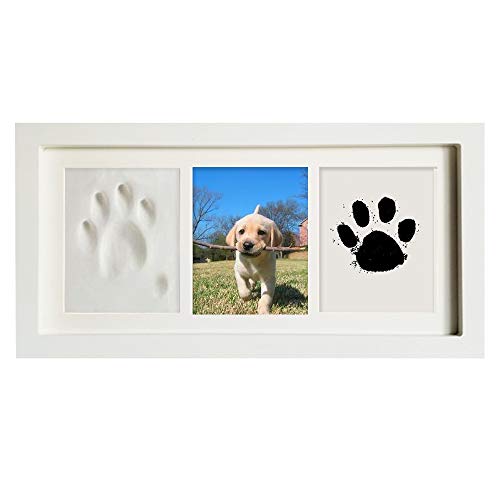 Baby Handprint Footprint Photo Frame Kit para bebé recién nacido, marco de madera original, papel de impresión y almohadilla de tinta Clean Touch (white-33 * 18cm)