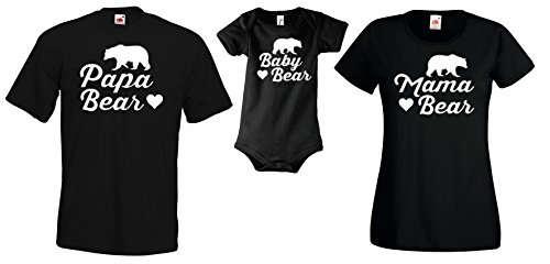 Baby + Hombre + Mujer – Pelele Set Modelo Mama, Papa & Baby Bear/para toda la familia/en varios colores Papa-negro. XXXXXL