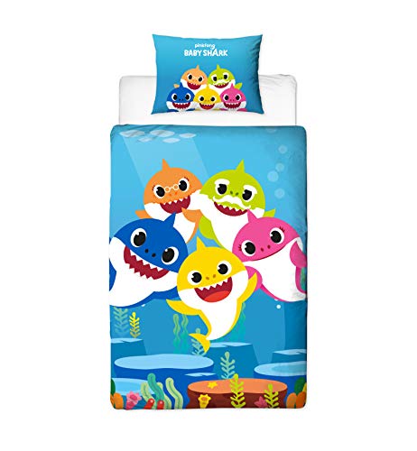 Baby Shark Funda de edredón con Funda de Almohada a Juego, polialgodón, Reversible, diseño de tiburón