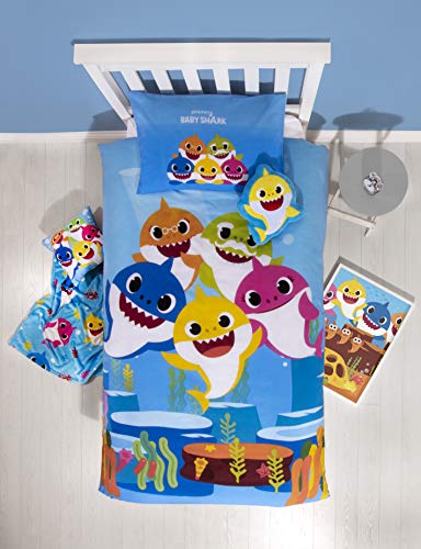 Baby Shark Funda de edredón con Funda de Almohada a Juego, polialgodón, Reversible, diseño de tiburón