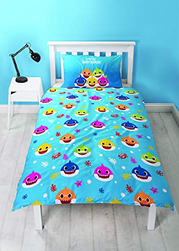 Baby Shark Funda de edredón con Funda de Almohada a Juego, polialgodón, Reversible, diseño de tiburón