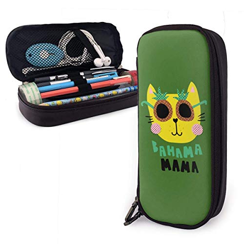 Bahama Mama Cute Cat Estuche de cuero para gatos para adultos y estudiantes, Estuche para lápices Maquillaje para monedero con cremallera