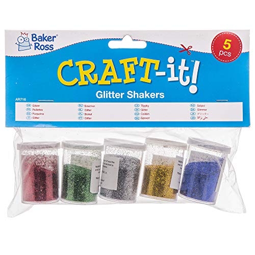 Baker Ross- Botes de Purpurina (Pack de 5) para Decorar Manualidades Infantiles
