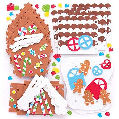Baker Ross Kits de casa de pan de jengibre de espuma: suministros creativos de arte y manualidades navideños para que los niños hagan y decoren (paquete de 2)