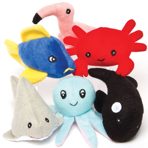 Baker Ross Peluches Vida Marina (paquete de 6) perfecto para juguetes para niños, ideal para juguetes escolares, regalos y más