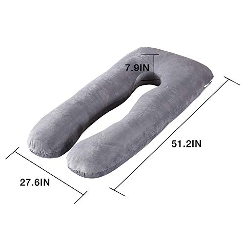 BalladHome® Almohada de Embarazo Almohada en Forma de U, Almohada de Lactancia, con Funda de Terciopelo reemplazable y Lavable para Dormir y Alimentar (Gris, Terciopelo)