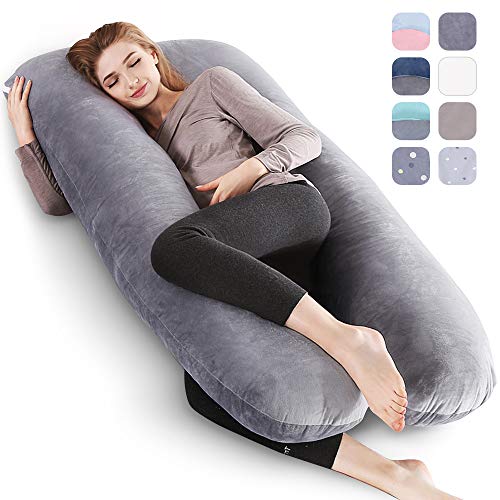 BalladHome® Almohada de Embarazo Almohada en Forma de U, Almohada de Lactancia, con Funda de Terciopelo reemplazable y Lavable para Dormir y Alimentar (Gris, Terciopelo)