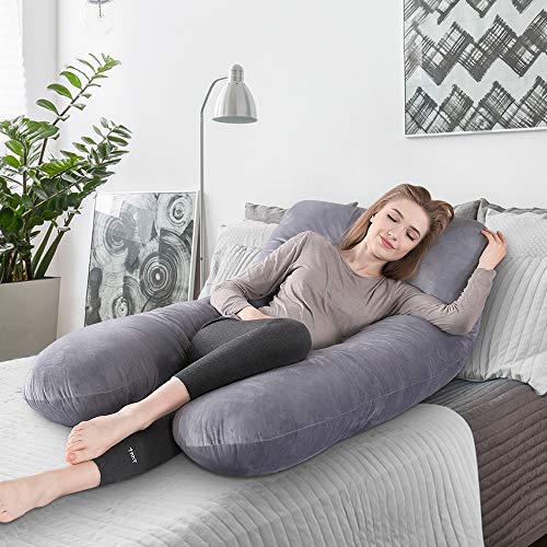BalladHome® Almohada de Embarazo Almohada en Forma de U, Almohada de Lactancia, con Funda de Terciopelo reemplazable y Lavable para Dormir y Alimentar (Gris, Terciopelo)