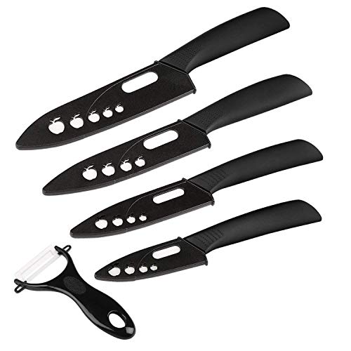 Ballery Cuchillos de Cerámica Set, 4 Piezas Cuchillos de Cocina y 1 Pelador Cerámica (6"Chef Cuchillo, 5'' Utilidad/Cortar, 4'' Cuchillo de Fruta, 3'' Cuchillo de pelado) - Blanco