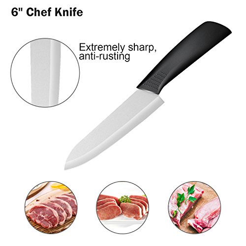 Ballery Cuchillos de Cerámica Set, 4 Piezas Cuchillos de Cocina y 1 Pelador Cerámica (6"Chef Cuchillo, 5'' Utilidad/Cortar, 4'' Cuchillo de Fruta, 3'' Cuchillo de pelado) - Blanco