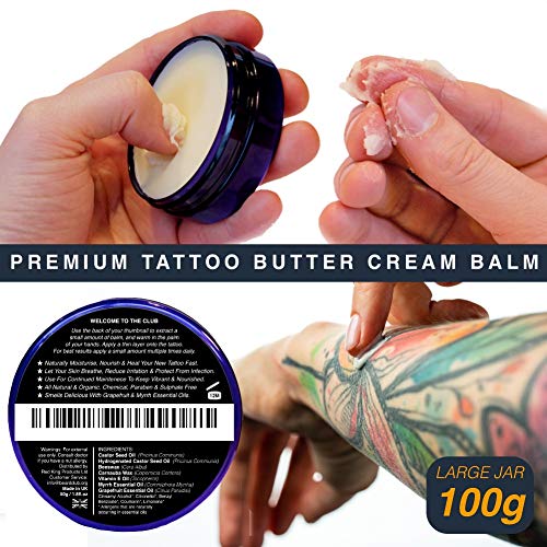 Bálsamo Premium Crema de Manteca Para el Cuidado de Los Tatuajes | Cuidado Natural Para Antes, Durante y Después de un Tatuaje | Sana Más Rápido, Reduce la Picazón y las Costras, Hidrata y Mantiene