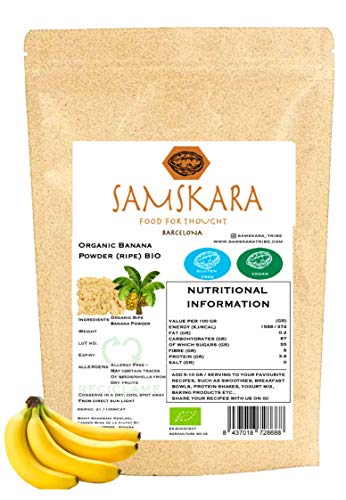 Banana en Polvo cultivo Ecologico BIO SAMSKARA Organic Banana Powder platano en polvo uso alimentacion y maquillaje