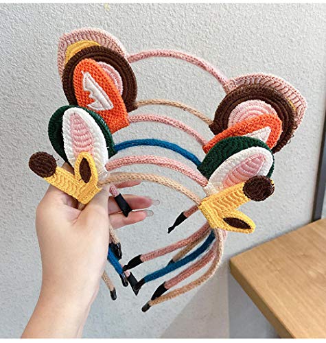 Banda Cabello Mujer-5 Piezas, Diadema Tejida Orejas Gato, Banda Cabello Maquillaje Ducha Lavado Cara, Accesorios Cabello para Niñas Mujeres-jirafa