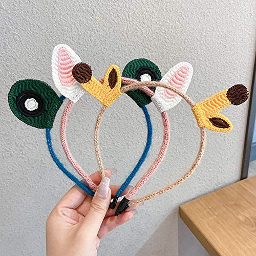 Banda Cabello Mujer-5 Piezas, Diadema Tejida Orejas Gato, Banda Cabello Maquillaje Ducha Lavado Cara, Accesorios Cabello para Niñas Mujeres-jirafa