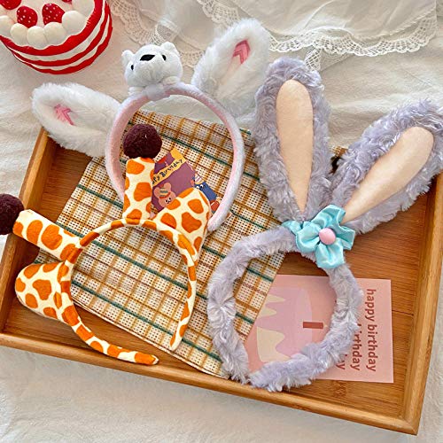 Bandas Cabello Mujeres-2 Piezas, Bandas Cabello Felpa Lazo, Bandas Cabeza Ducha para Lavado Cara Maquillaje, Accesorios Cabello para Niñas Mujeres-Peluche jirafa