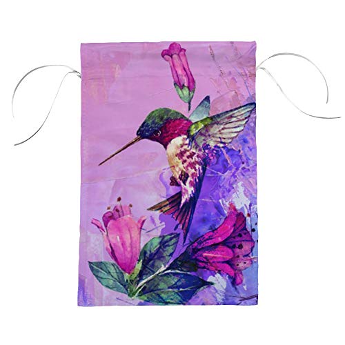 Bandera de algodón, 12 x 18 cm, diseño de flores de verano, para jardín, patio, jardín, decoración al aire libre, rubíes, colibríes, colorete pájaros en la rama