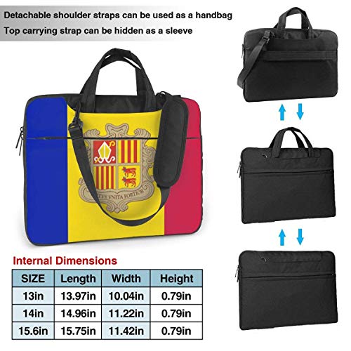 Bandera de Andorra Bolso para portátil Funda Protectora para Ordenador portátil Bolso antiarañazos Bolso de Hombro para Colegio Escolar (2 Bolsillos)
