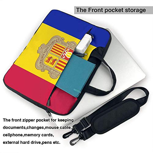 Bandera de Andorra Bolso para portátil Funda Protectora para Ordenador portátil Bolso antiarañazos Bolso de Hombro para Colegio Escolar (2 Bolsillos)
