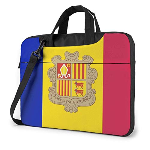 Bandera de Andorra Bolso para portátil Funda Protectora para Ordenador portátil Bolso antiarañazos Bolso de Hombro para Colegio Escolar (2 Bolsillos)