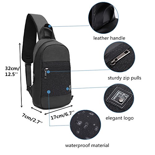 Bandolera Hombre Mochilas Cruzadas -Arctic Hunter Mochila Pecho Impermeable Mochilas Pequeñas para Caminar, Viajar, Ciclismo, Black