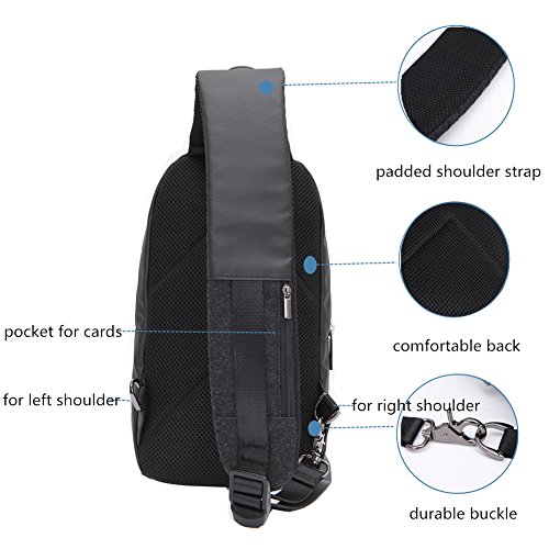 Bandolera Hombre Mochilas Cruzadas -Arctic Hunter Mochila Pecho Impermeable Mochilas Pequeñas para Caminar, Viajar, Ciclismo, Black
