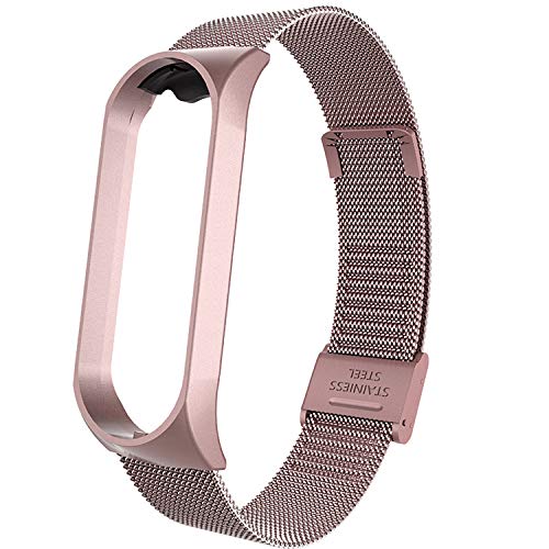 BANGTING Correa Acero Compatible con Pulseras Xiaomi Mi Band 3/4, Correas para Fundas Mi Fit Band 4 My Band 3 Inteligente Funda Miband3 Pulsera Reloj Metal Acero Inoxidable Banda Reemplazo, Rosa