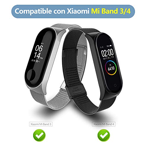 BANGTING Correa Acero Compatible con Pulseras Xiaomi Mi Band 3/4, Correas para Fundas Mi Fit Band 4 My Band 3 Inteligente Funda Miband3 Pulsera Reloj Metal Acero Inoxidable Banda Reemplazo, Rosa