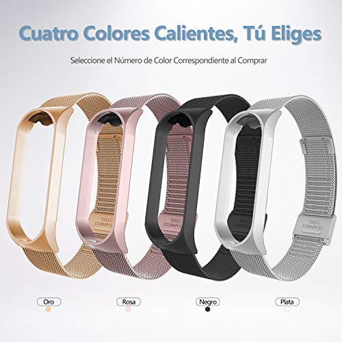 BANGTING Correa Acero Compatible con Pulseras Xiaomi Mi Band 3/4, Correas para Fundas Mi Fit Band 4 My Band 3 Inteligente Funda Miband3 Pulsera Reloj Metal Acero Inoxidable Banda Reemplazo, Rosa