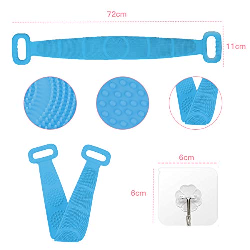 Baño de Silicona Cepillo Corporal Exfoliante Largo, Cinturón de Ducha Silicona de Doble Cara Depurador de Espalda, Limpiar y Euerpo Masajee Eliminar la Piel Muerta, Para Hombre y Mujer(Azul)