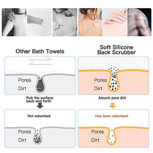 Baño de Silicona Cepillo Corporal Exfoliante Largo, Cinturón de Ducha Silicona de Doble Cara Depurador de Espalda, Limpiar y Euerpo Masajee Eliminar la Piel Muerta, Para Hombre y Mujer(Azul)