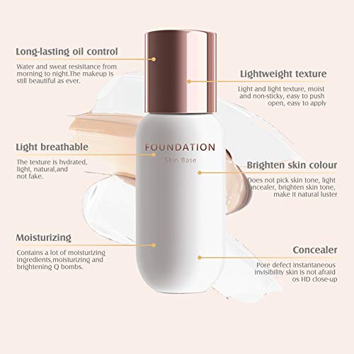 Base De Maquillaje, Base Liquida, Liquid Foundation, Base líquida de larga duración, base de maquillaje, base de cambio de color impecable, corrector de maquillaje para cara y cuello