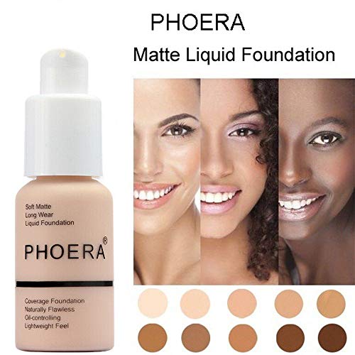 Base Líquida, maquillaje Base de maquillaje Cobertura completa Nuevo 30ml PHOERA 24HR Base de líquido corrector de control de aceite mate (101# Porcelana)