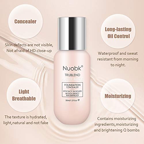 Bases de Maquillaje,Nuobk 35ml Base Líquida,24H de Larga Duración Base de maquillaje para Rostro Liquid Cover Concealer (Desnudo)