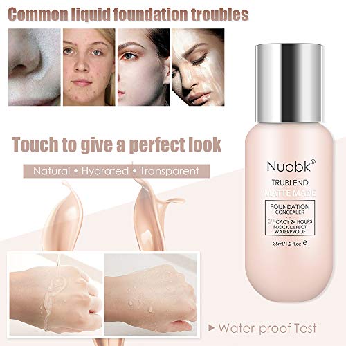 Bases de Maquillaje,Nuobk 35ml Base Líquida,24H de Larga Duración Base de maquillaje para Rostro Liquid Cover Concealer (Desnudo)