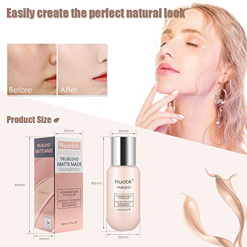 Bases de Maquillaje,Nuobk 35ml Base Líquida,24H de Larga Duración Base de maquillaje para Rostro Liquid Cover Concealer (Desnudo)