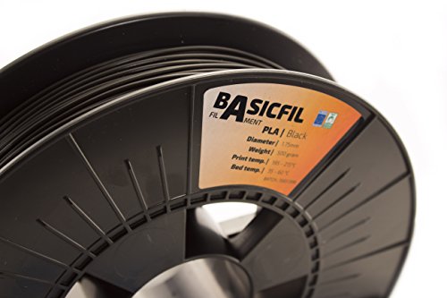 Basicfil PLA 1.75 mm, 500 gr Filamento de Impresión 3D, Negro