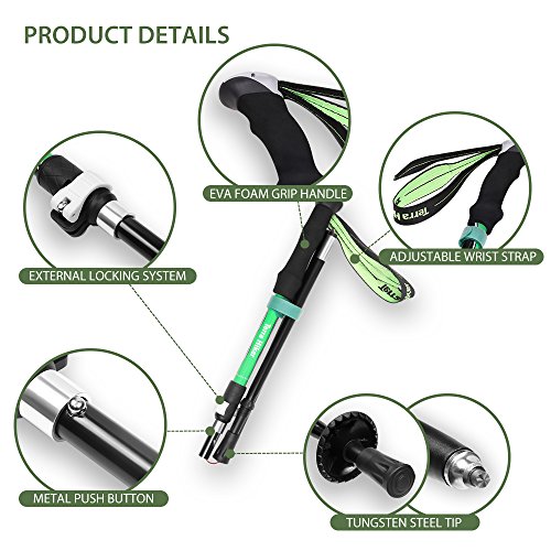 Bastón de Trekking Plegable Terra Hiker, Ultra Ligero, Plegable Y Ajustable, Perfecto Para Practicar Senderismo, Caminar, Viajar, Viajes de Mochilero (2 Piezas)