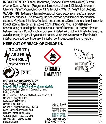 Batiste seco Champú Dry Beautiful Brunette con un toque de color para brünettes pelo, cabello fresca para todos los tipos de cabello, 6 pack (6 x 200 ml)