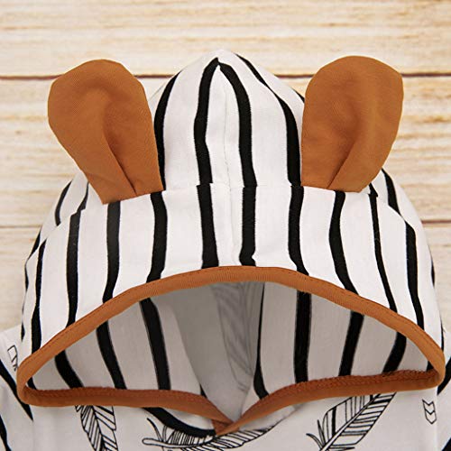 BBSMILN Ropa Bebe Niña Niño Otoño Invierno 0 a 3 6 12 18 24 Meses de Recién Nacido - Pluma Sudadera con Capucha de Manga Larga + Pantalones a Rayas - 2PC / Conjuntos