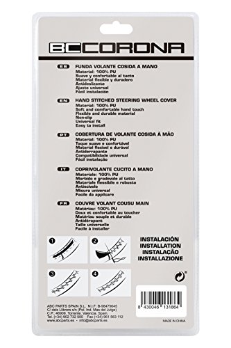 BC Corona INT30181 Funda de Volante Negra Cosida para Coche Color Acabado simil Piel Universal