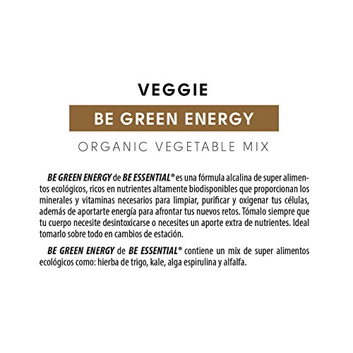 Be Essential - Be Green energy eco, alfalfa, wheat grass, spirulina algae and kale, 200g, non gmo, 100% natural,sin gluten, sin soja,sin lactosa,100% orgánico