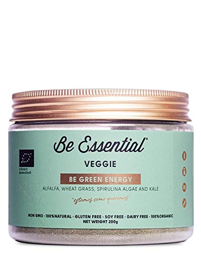 Be Essential - Be Green energy eco, alfalfa, wheat grass, spirulina algae and kale, 200g, non gmo, 100% natural,sin gluten, sin soja,sin lactosa,100% orgánico