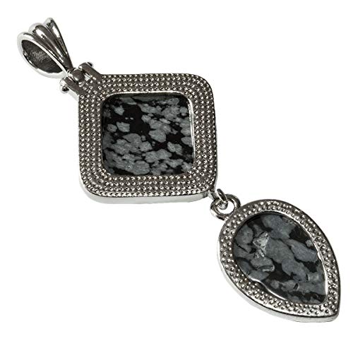 Beads Ok, Colgante Collar de Piedras Preciosas de Obsidiana Copo Nieve Negro Natural 65mm x 1 Pieza .Combinación de rombo cuadrado y forma de lágrima invertida.