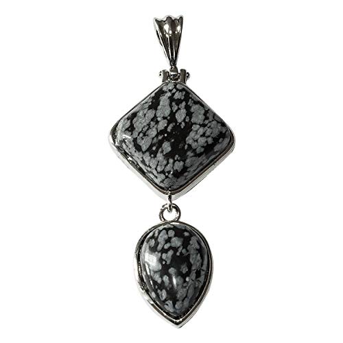 Beads Ok, Colgante Collar de Piedras Preciosas de Obsidiana Copo Nieve Negro Natural 65mm x 1 Pieza .Combinación de rombo cuadrado y forma de lágrima invertida.