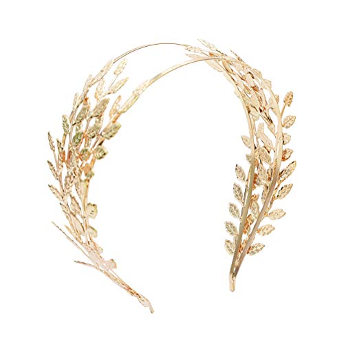 Beaupretty Diosa romana Hoja diadema Boda Novia Tiara Banda para el cabello Novia Corona para el cabello Corona Boho para fiesta (Dorado)
